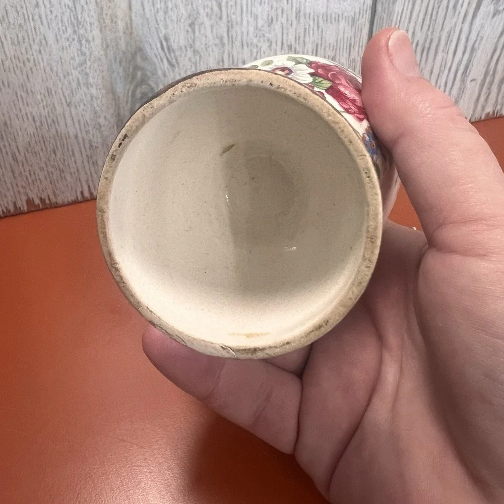 Vintage Double Egg Cup Japan Flower‎ golden trim floral delicate